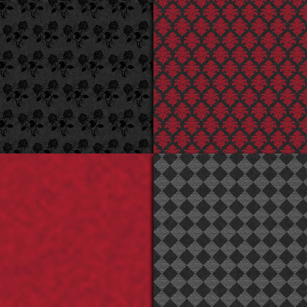 Red Heart Gothic Digital Papers Halloween Scrapbook Papers 