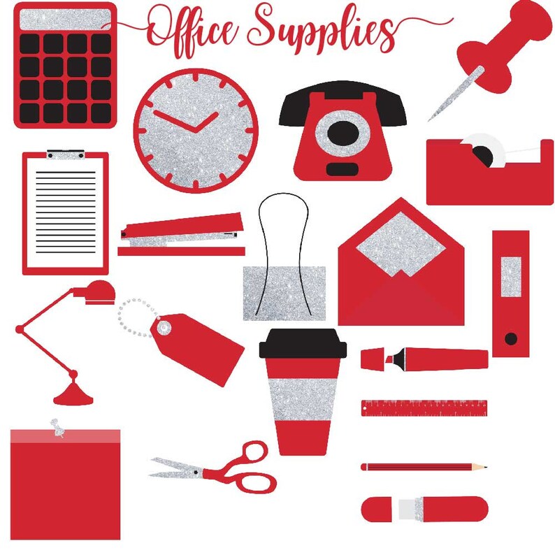 Red Office Supplies Silver Glitter Scissors Back to School Etsy