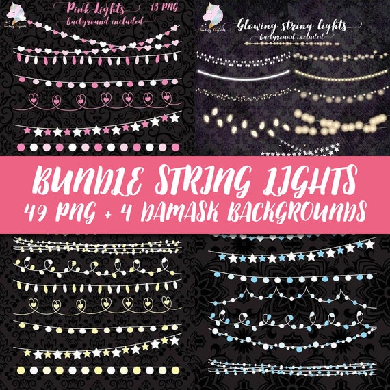 Huge bundle string of lights clipart, lights of strings graphics clip art, lights strands in png format, fairy christmas lights Il_570xn