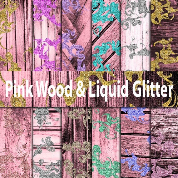 Pink digital paper, wood background, wooden textures, liquid glitter details, glitter marble, rose gold glitter, silver glitter, fantasy cli Il_570xn