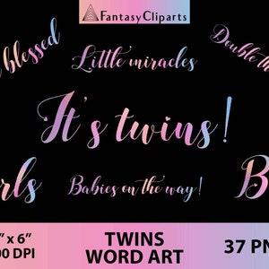 Baby Shower Twins Word Art | Words Overlay Clipart PNG | Babies Common Quotes | Mom To Be Graphics Overlays | Unicorn Rainbow Clip Art