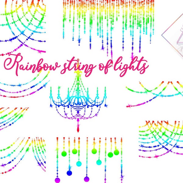 Rainbow colors, string lights clipart, chandelier clip art, fairy bunting, christmas light, lgbt gay strands, lights garlands, vivid colorf
