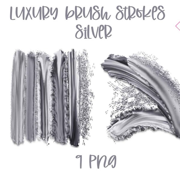 Luxury silver, brush strokes, glitter clipart, logo elements, make up smears, makeup clip art, gray grey, instant download, metallic strokes