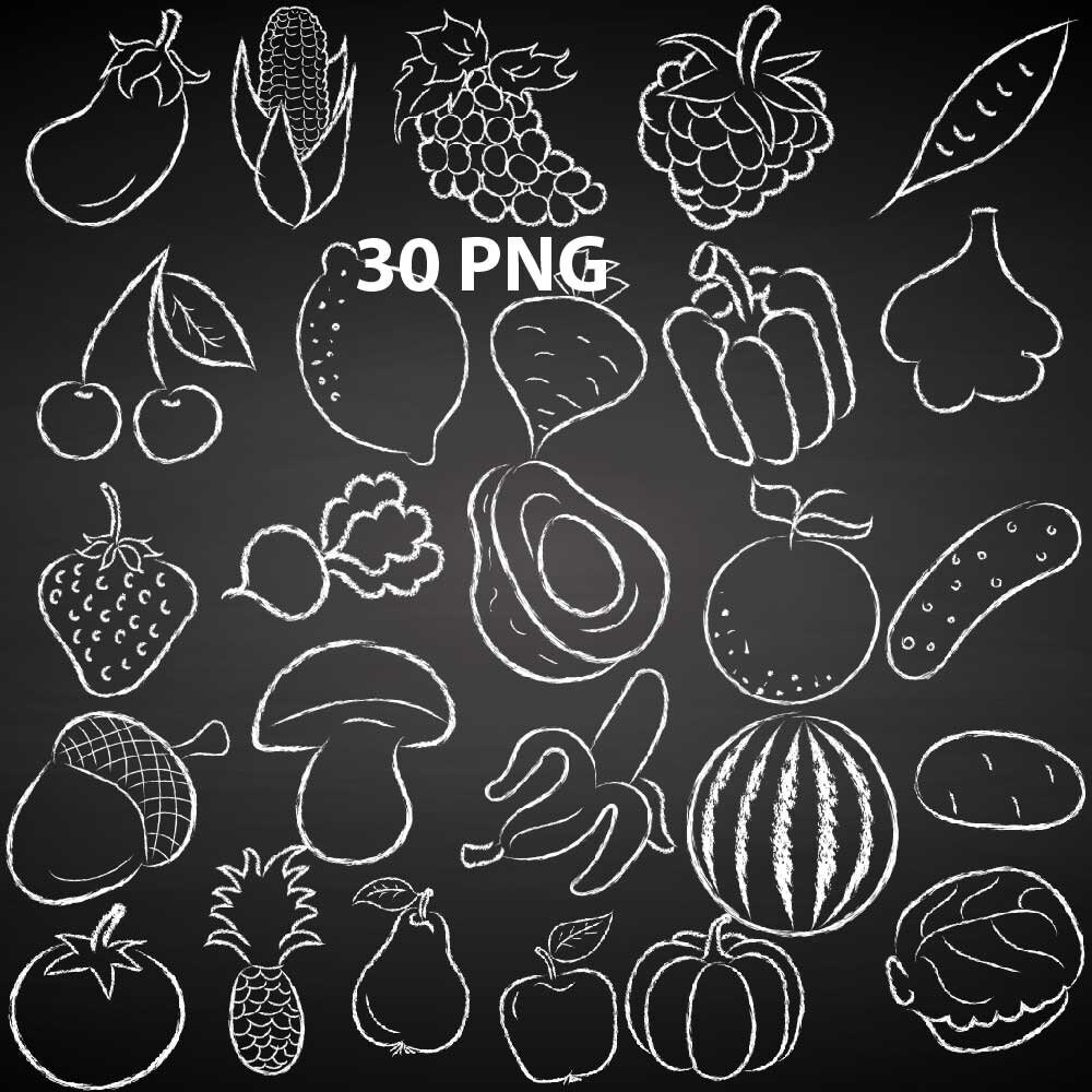 Fruit and veggies in chalk effect white chalkboard doodles Etsy