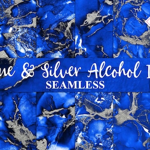 De blauwe alcoholinkt, zilveren schittert, digitaal document, naadloze patronen, vloeibare texturen, vloeibare achtergronden, koninklijke blauwe admiraal, aquarel abstr