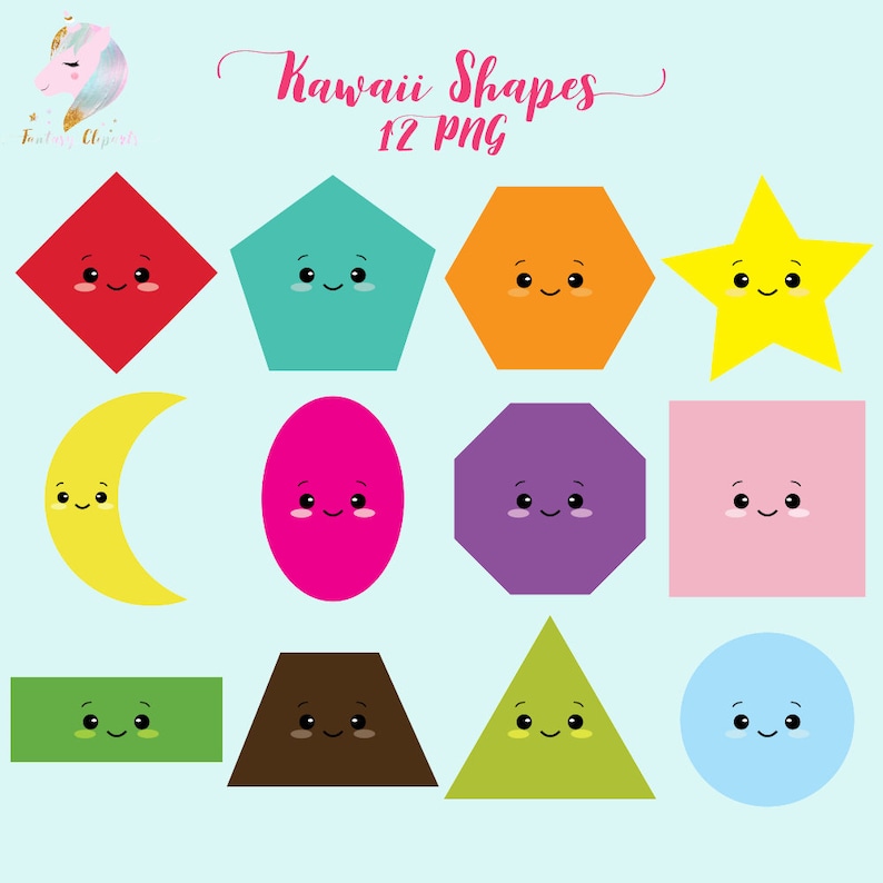 Kawaii Shapes Kawaii Clipart Shapes Clip Art Teachers Etsy