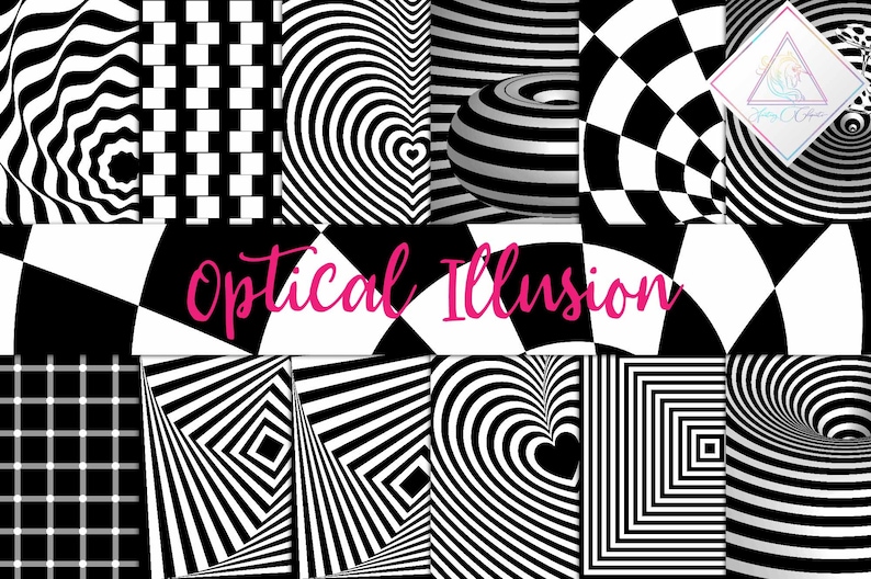 Optical illusion, digital paper, op art sphere, black white, visual psychedelic, 3d pop art, scrapbook print, circular optic, scrapbooking t image 1