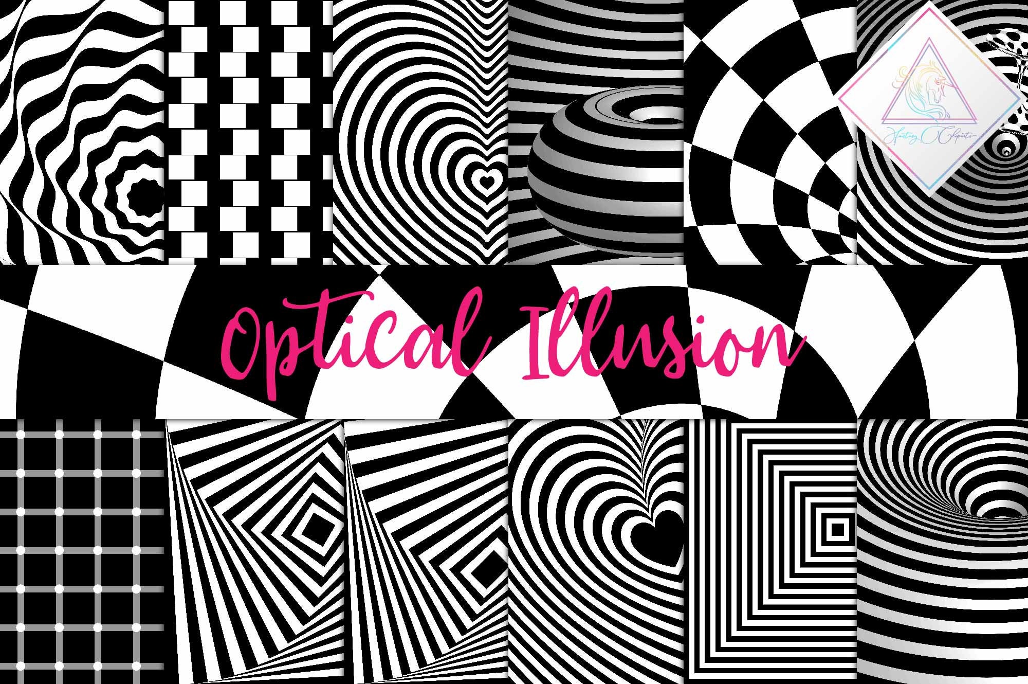 Optical Illusion, Digital Paper, Op Art Sphere, Black White