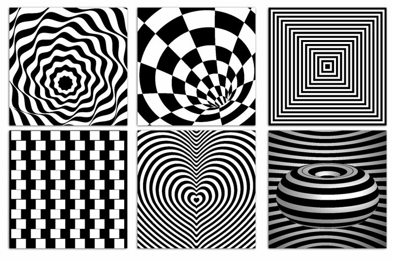 Optical illusion, digital paper, op art sphere, black white, visual psychedelic, 3d pop art, scrapbook print, circular optic, scrapbooking t image 2