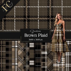 Brown Plaid Digital Paper | Rustic Tartan Patterns | Warm Neutral Checkered Designs | Scrapbook Backgrounds | Seamless Plaid Textures JPG