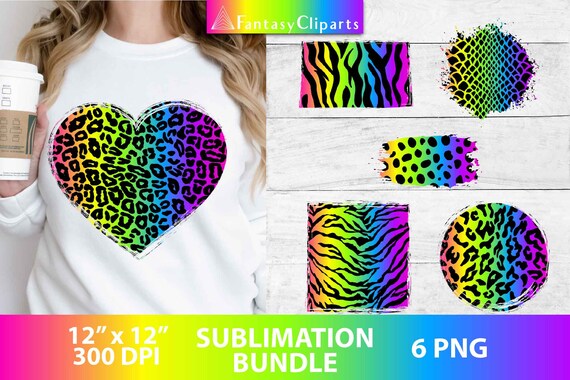 Neon Safari Sublimation Backgrounds Bundle | Animal Print Sublimation Backsplashes | Leopard Print Splashes PNG | Rainbow Cheetah Patches Il_570xn