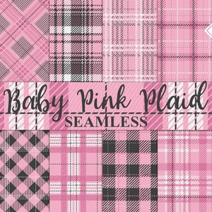 Baby pink plaid, seamless patterns, digital paper, tartan textures, twill backgrounds, buffalo gingham, log cabin lumberjack, flannel checks