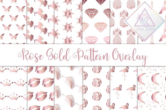 Rose gold pattern, seamless patterns, clipart overlay, clip art overlays, blush pink unicorn, sun moon rose lips, fantasy cliparts, crown b Il_570xn