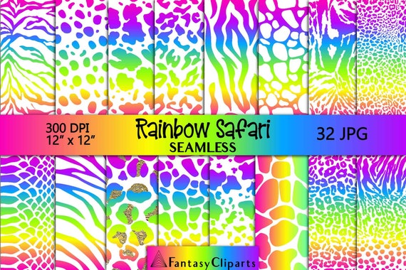 Neon Animal Print Digital Paper | Rainbow Safari Seamless Pattern | Cheetah Print | Leopard Print Textures JPG | Africa Skin Backgrounds Il_570xn