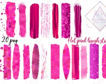 Hot pink brush strokes clipart in png, rose gold splashes clip art, blogger digital elements, fuchsia metallic stroke graphics, fantasy clip