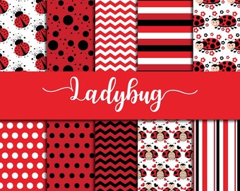 Cute ladybug, digital paper, kids decoration, children birthday, red chevron jpg, striped pattern, polka dots, cute bugs insects, lady bug,