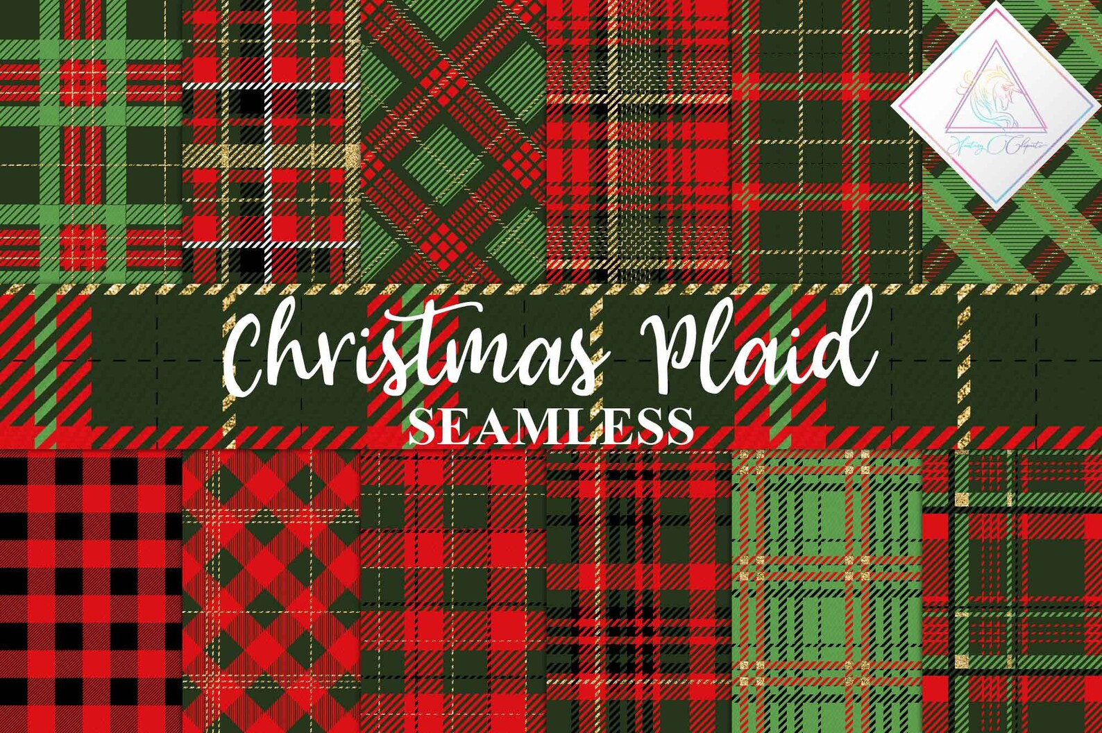 Christmas Plaid Gold Glitter Red Digital Paper Seamless Etsy