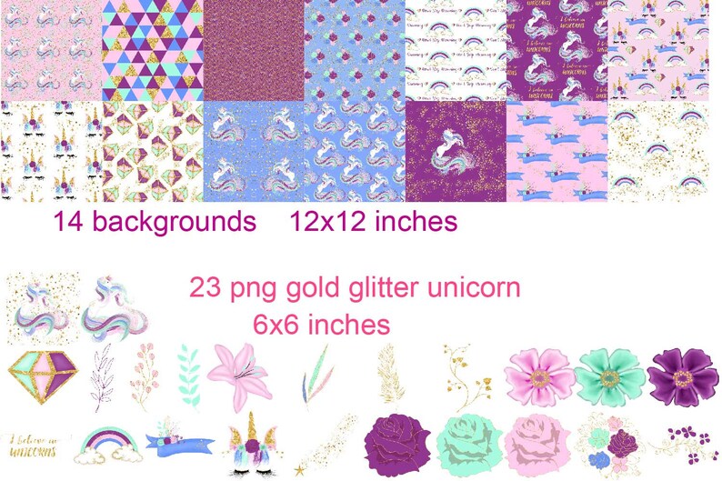Unicorn huge bundle of clipart and digital paper, rainbow lace overlay png, unicorn textures and wood backgrounds, black and galaxy unicorns image 7