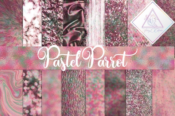 Pastel parrot jpg, digital paper, abstract textures, rose teal unicorn , rustic wood texture, fantasy cliparts, blush irridescent, colorful Il_570xn