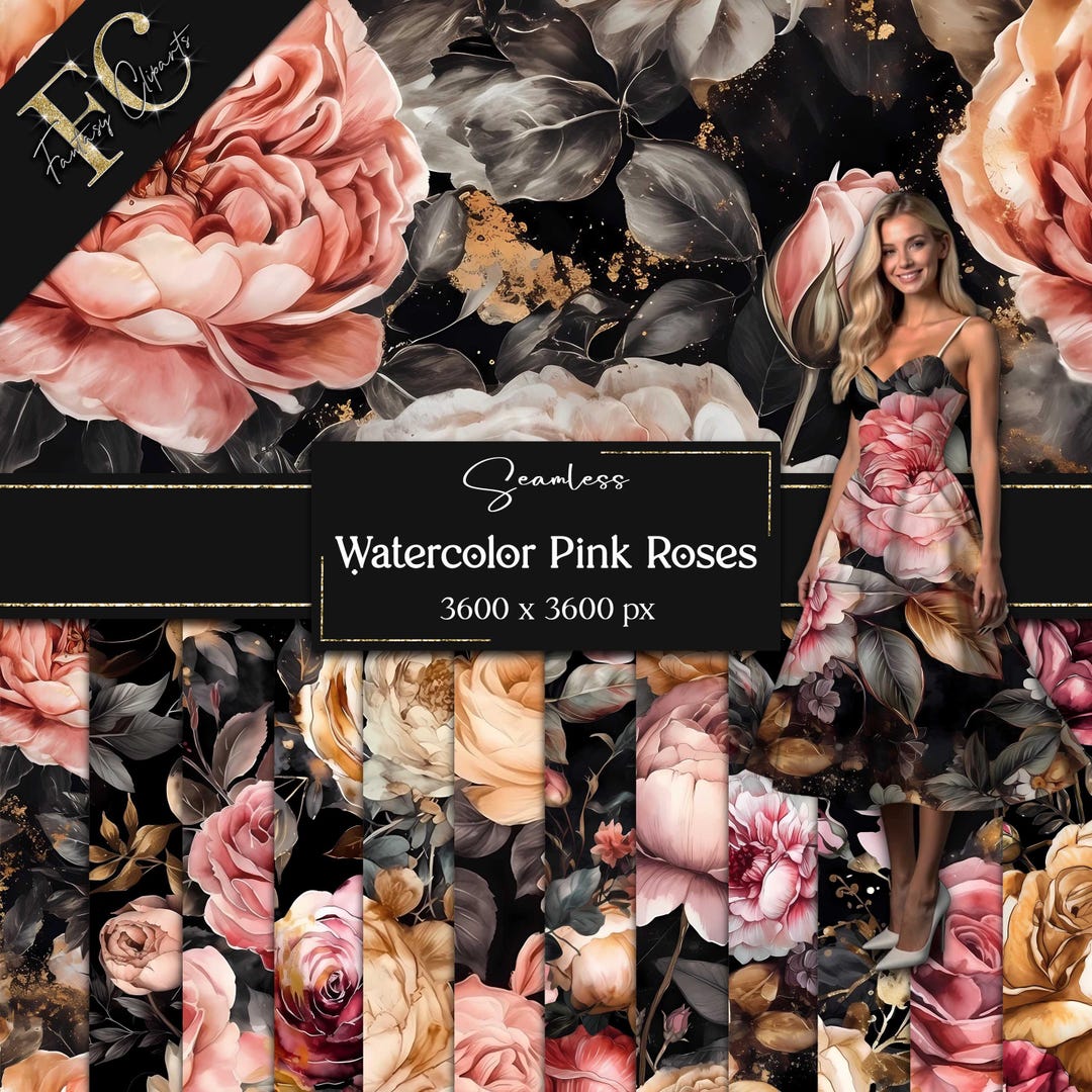 Watercolor Pink Roses and Peonies Digital Paper Blush Gothic Seamless ...