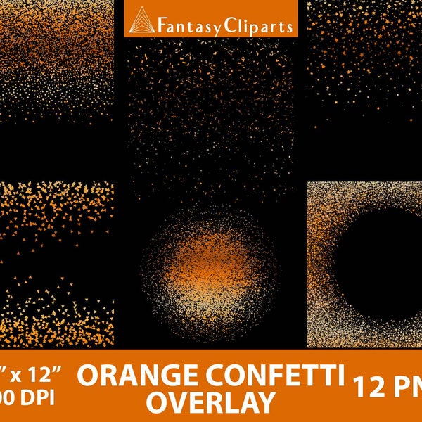 Orange Konfetti Overlay Clipart PNG | Mandarine Konfetti Clip Art | Halloween Erntedankfest | Apricot Metallic Bordüren | Kommerzielle Nutzung