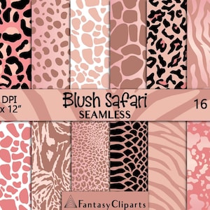 Blush Safari Animal Print Digital Paper | Rose Gold Cheetah Print Seamless Pattern | Leopard Print Textures JPG | Africa Skin Backgrounds