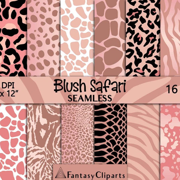 Blush Safari Animal Print Digital Paper | Rose Gold Cheetah Print Seamless Pattern | Leopard Print Textures JPG | Africa Skin Backgrounds