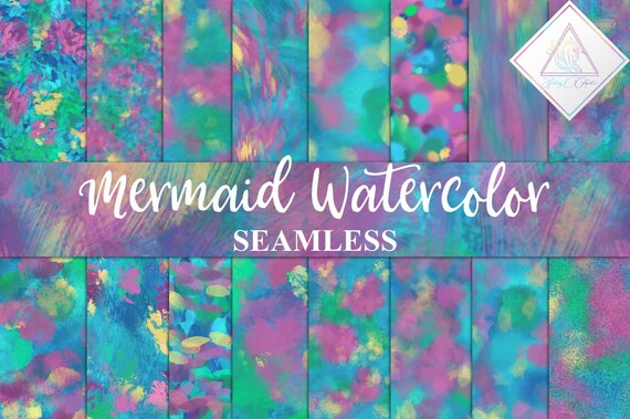 Watercolor mermaid, rainbow backgrounds, watercolour texture, iridescent mermaids, sale digital paper, spring summer sheet, seamless pattern Il_570xn