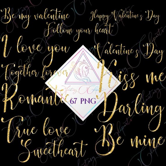Valentines Day Word Art in png format, be my valentine clipart size is 6 inches, love common phrases and words, gold glitter nice sayings Il_570xn