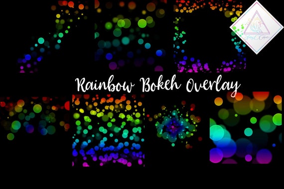 Rainbow bokeh, overlay clipart, red pink green, blurry borders, divider frame, curtain overlays, glowing effects, fairy lights, neon colors, Il_570xn