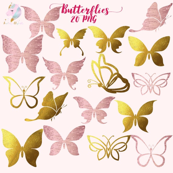 Butterflies clipart, gold foil butterfly, butterflies clip art, rose gold butterflies, spring graphics, golden insects, garden images, mothe Il_570xn
