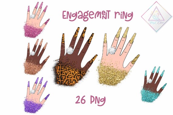 Engagement ring, diamond clipart, big rock clip art, gold glitter, nails manicure, beauty hands, pink turquoise, rose quartz, rhinestone spa Il_570xn