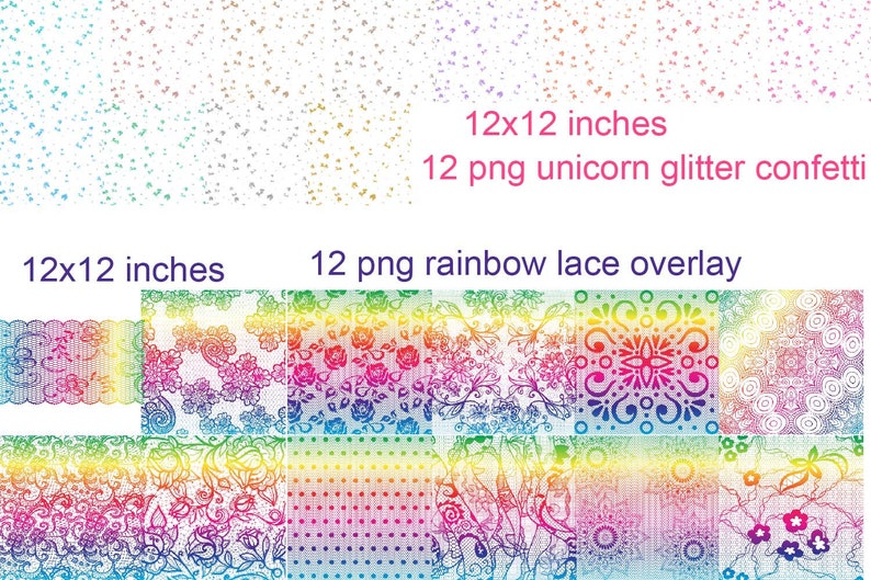 Unicorn huge bundle of clipart and digital paper, rainbow lace overlay png, unicorn textures and wood backgrounds, black and galaxy unicorns image 3