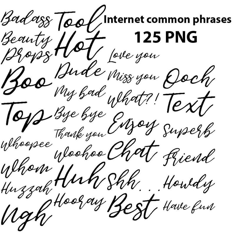 fantasy cliparts, black lettering words clipart letters overlay teen abbreviation Internet word art word clip art png common phrases