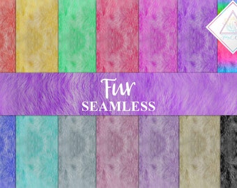 May include: A collection of seamless fur textures in various colors, including red, yellow, green, pink, purple, blue, teal, gray, and beige. The word "Fur" and "SEAMLESS" are written across the image in white.