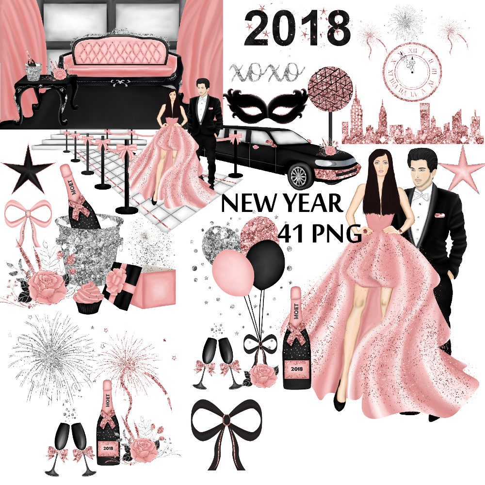 New years eve rose gold clipart silver glitter clip art | Etsy