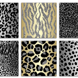 Silver Glitter Safari Animal Print Digital Paper | Grey Cheetah ...
