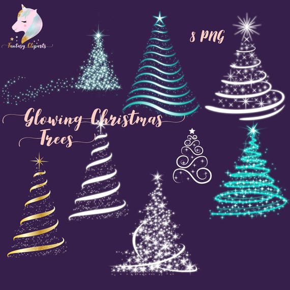 Christmas trees, glowing trees, christmas decor, christmas clipart, glowing christmas, xmas clip art, fairy lights, christmas lights, Il_570xn