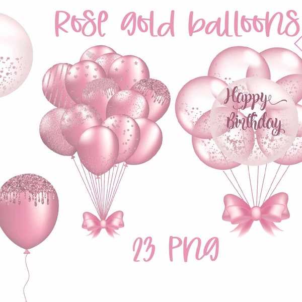 Rose gold balloon, balloons bunches, bundle clipart, party decoration, blush tassels, pink glitter, transparent png, pastel birthday, drippi