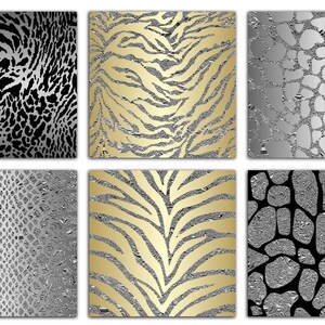 Silver Glitter Safari Animal Print Digital Paper | Grey Cheetah ...