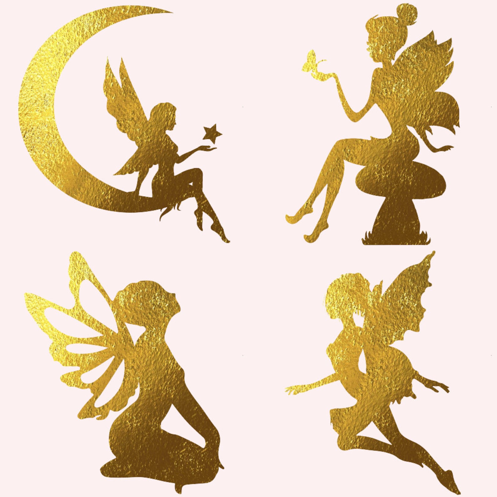 Gold Foil Fairies Fairy Clip Art Gold Foil Clipart Fairy - Etsy