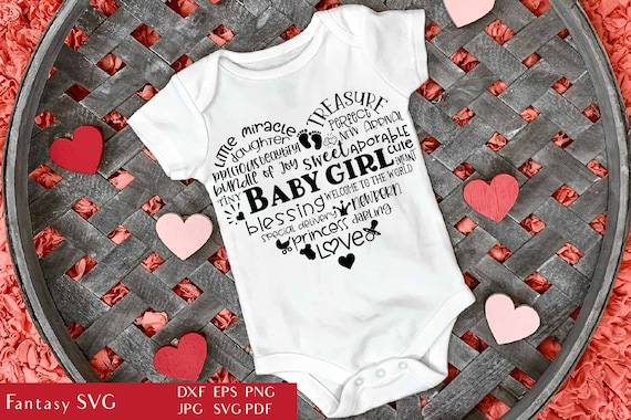 Baby Girl Heart - Shaped Word Art | Baby Shower SVG Cut File | Newborn Clipart | Typography Heart | Nursery Decor PNG | Bodysuit Sublimation Il_570xn