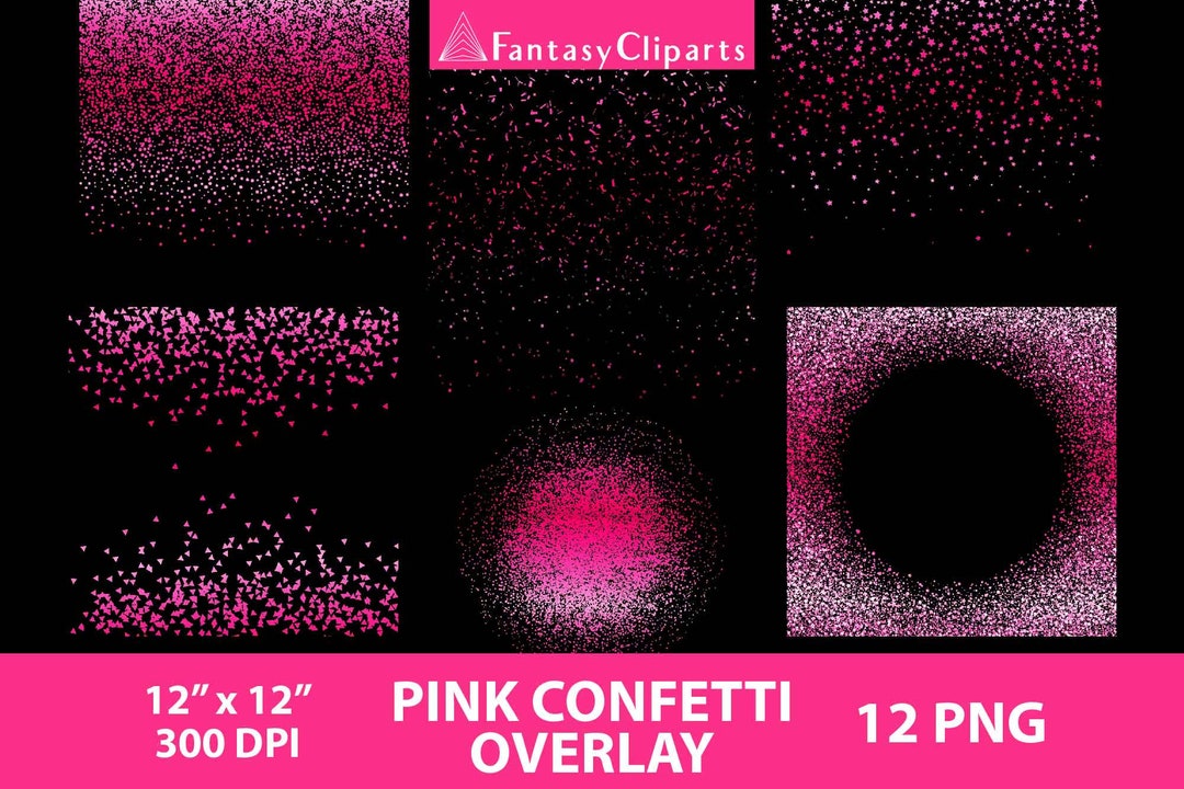 Hot Pink Confetti Overlay Clipart PNG Magenta Confetti Clip Art Wedding