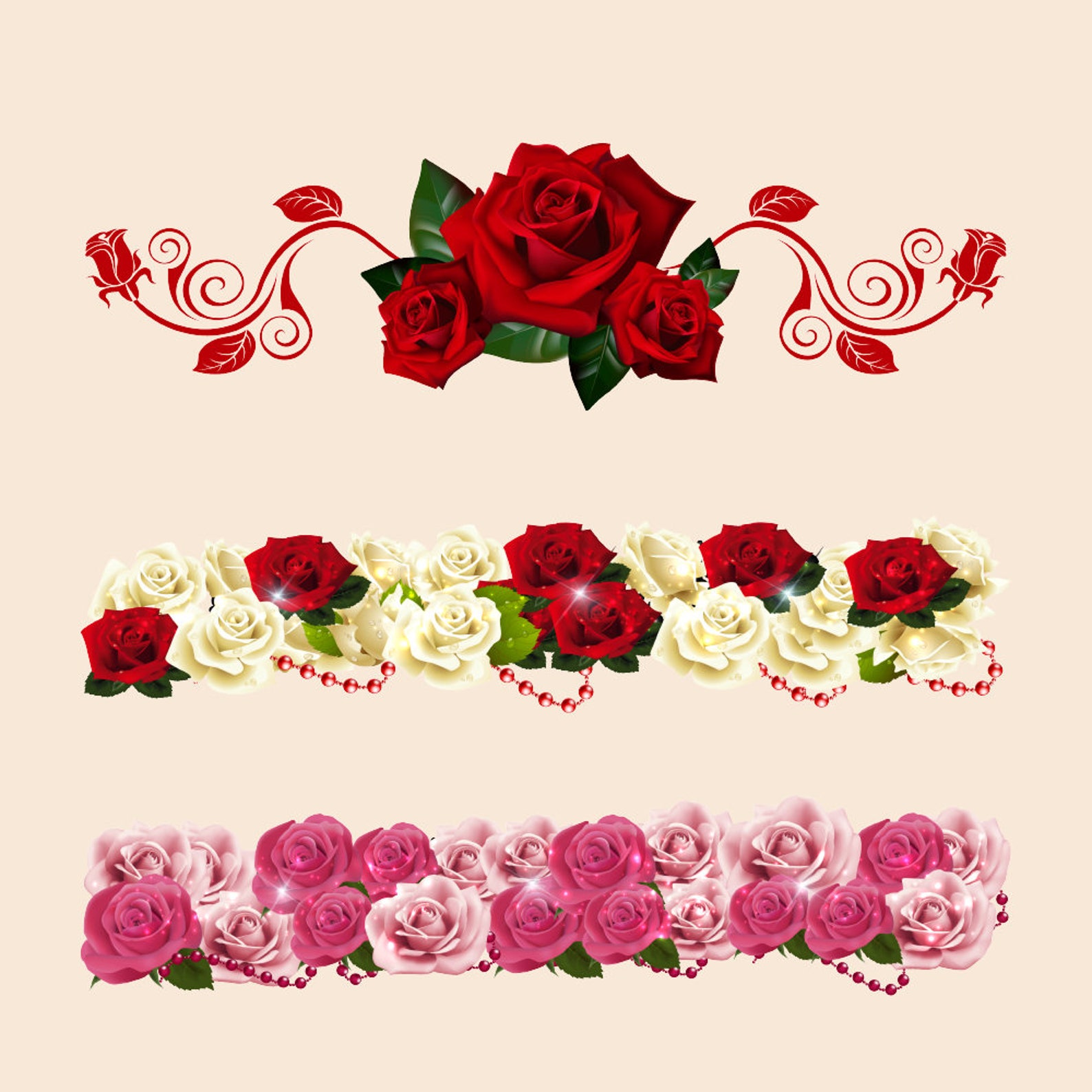 Rose Borders, Flower Clipart, Border Clip Art, Floral Art, Printable