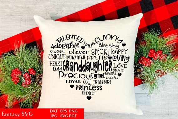 Granddaughter Heart - Shaped Word Art | Typography Heart | Cute SVG Cut File For Cricut | Family Quote Clipart PNG | Commercial Use | Il_570xn