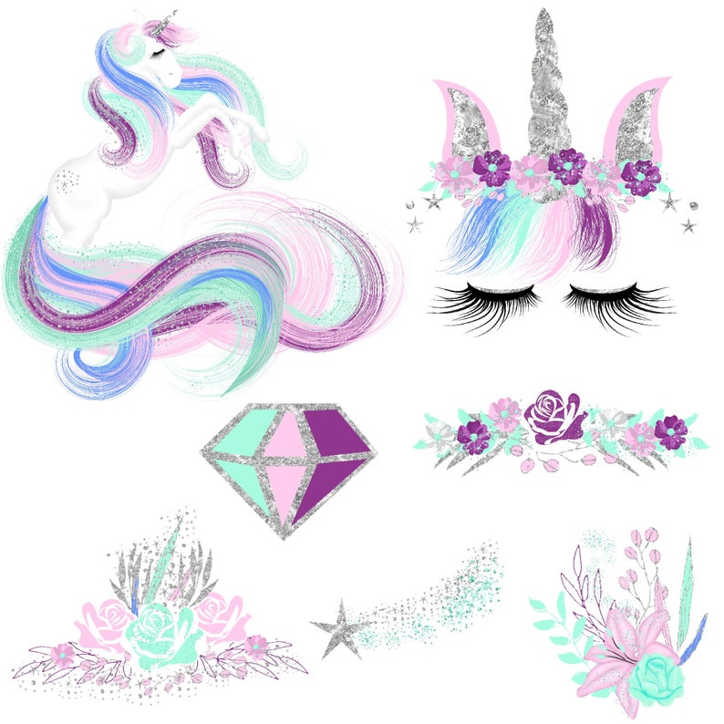 unicorn clipart glitter unicorn planner stickers pastel etsy