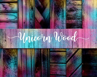 Unicorn wood texture, galaxy background, watercolor cosmic, pastel colors wood, wooden paper pack, whimsical pattern, fantasy cliparts,