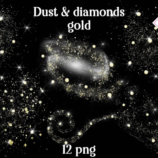 Gold dust diamonds, pixie dust fairy, gilded clipart,  golden glitter, moon sparkling, shimmer overlay, magic particles, powder piles, fairi