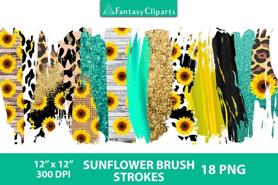 Sunflower Brush Strokes Clipart | Fall Summer Glitter Clip Art | Sublimation Backsplashes | Leopard Print | Autumn Flower Brush Strokes PNG Il_570xn