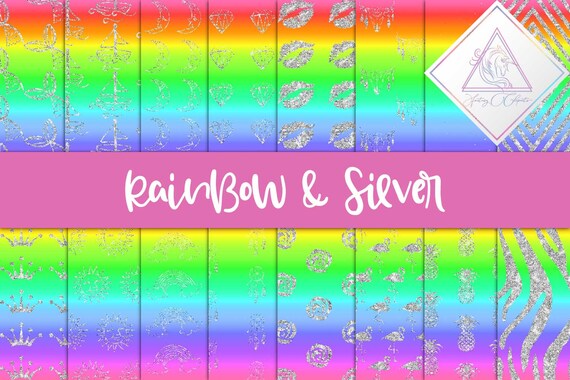 Rainbow and silver, lgbt digital paper, texture backgrounds, glitter pattern, scrap scrapbooking, pineapple flamingo, mermaid scales tail, s Il_570xn